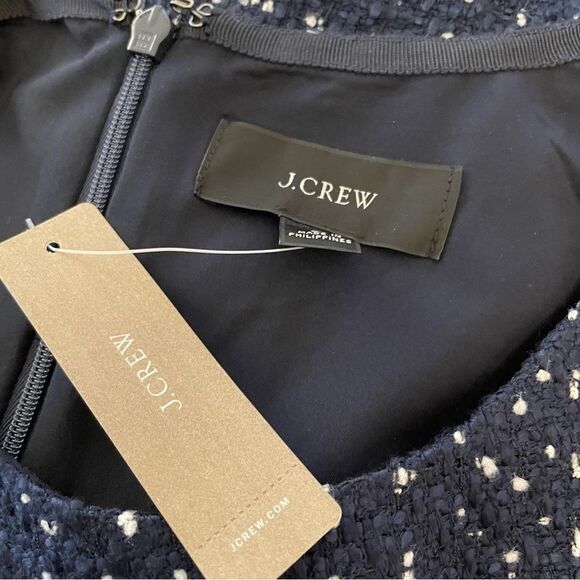 J. Crew A-line Dress in Spotted Tweed Blue White Cap Sleeves Size 6 NWT - Picture 7 of 9